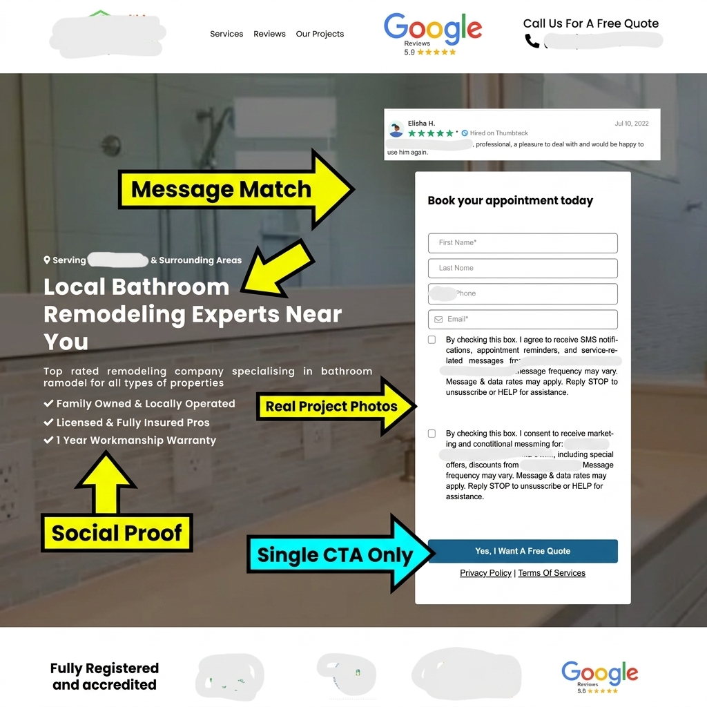 High-Converting Landing Page Example for Bathroom Remodeling